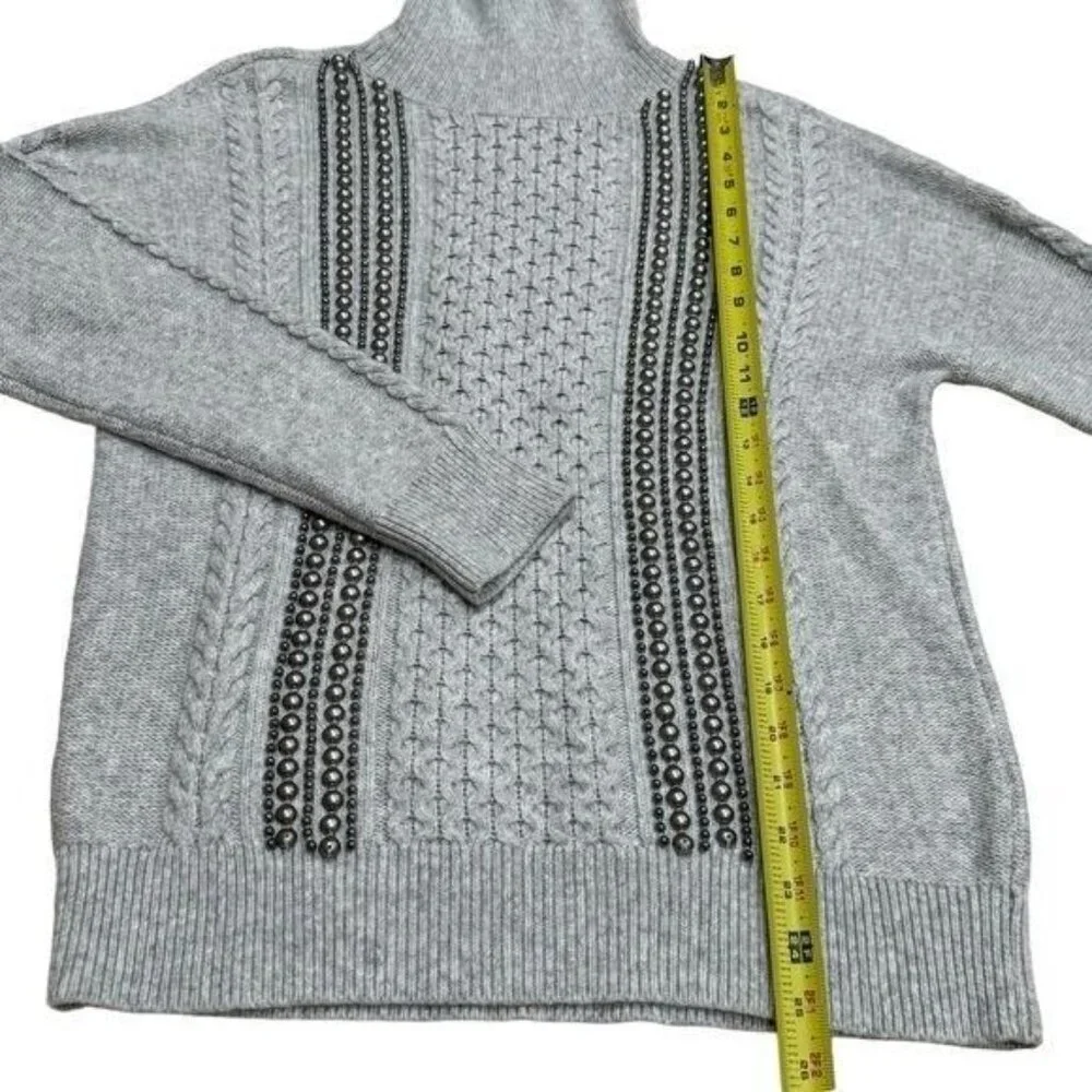 Halogen Wool Blend Turtle Neck Beaded Knit Sweater Holiday Cozy‎ Cabincore MP